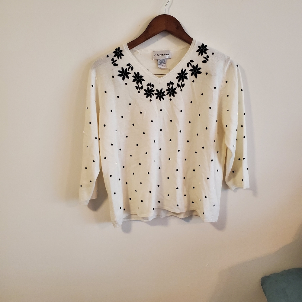 C. D. Petites 100% cashmere sweater polka dots floral white size medium